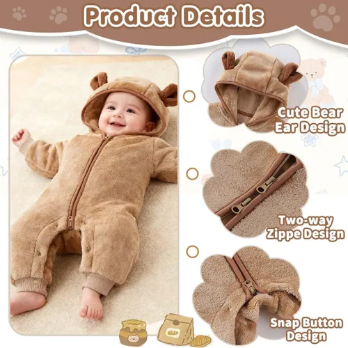 Miniatura 2 de Fairy Baby Newborn Baby Bear Outfit Suit Thin Fleece Jumpsuit Romper Hooded Winter Clothes Snowsuit Coat Infant Girls Boys