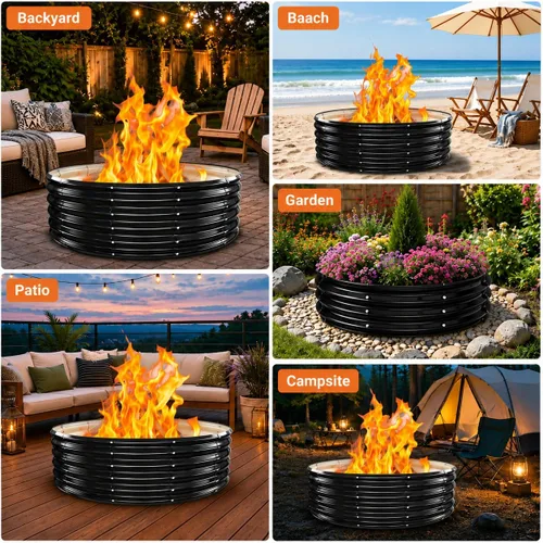 Miniatura 7 de Anillo de chimenea al aire libre de 32 pulgadas, chimenea de leña resistente al calor de 17 pulgadas de altura y chimenea para exterior, anillo
