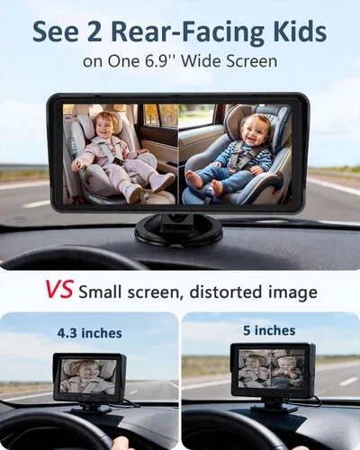 Miniatura 2 de Cámara de Coche para Niños de 2 Yakry para Asiento: Pantalla Ultrawide de 6.9 Pulgadas con Dos Cámaras Orientadas hacia Atrás - Cámara Trasera USB
