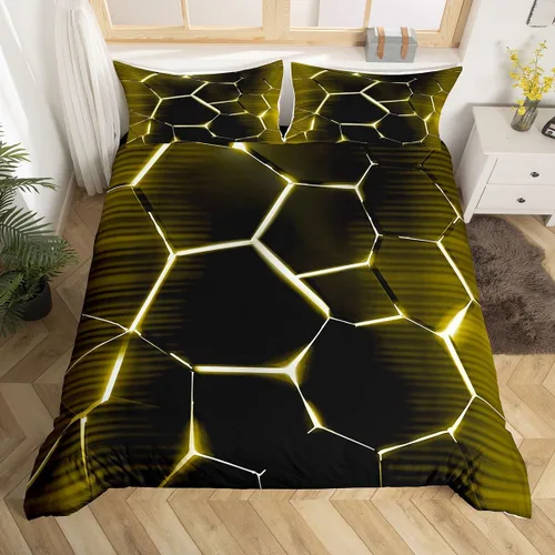 Miniatura 6 de Feelyou Juego de funda de edredón de panal de abeja, color verde y amarillo, juego de ropa de cama hexagonal para niños y niñas, funda de edredón