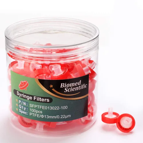 Filtros de jeringa PTFE 0.512 in Diámetro 0.22um Tamaño de poro No Estéril Paquete de 100