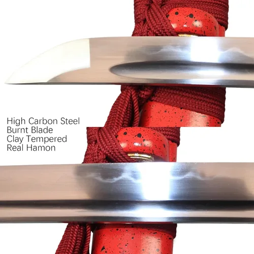 Miniatura 5 de Espada katana japonesa real hecha a mano, espada samurái de espiga completa, 40.5 pulgadas, bolsa de soporte incluida