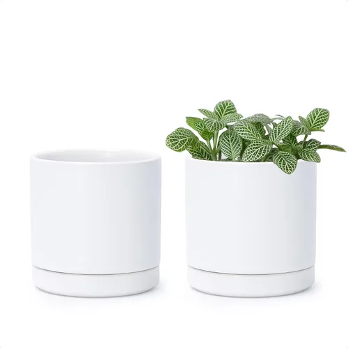Miniatura 34 de D'vine Dev - Juego de 2 macetas de plantas de 3.5 pulgadas, maceta de cerámica para plantas con agujero de drenaje y platillo, negra, 94-V-A-2