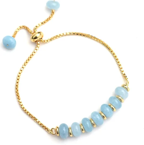 Miniatura 8 de Gempires - Pulsera de cuentas redondas naturales, chapada en oro amarillo de 14 quilates, joyería hecha a mano, pulseras ajustables para mujer