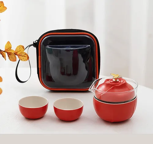 Miniatura 8 de Juego de té de viaje, juego de té chino, taza de kung fu, juego de té de gaiwán, juego de té portátil, juego de té rosa mariposa, tetera todo