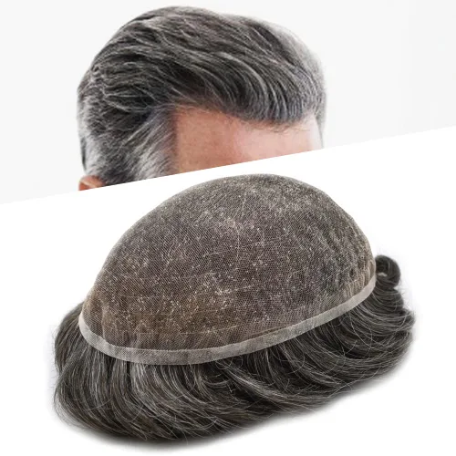 Miniatura 21 de PUNRU HAIR Completo Swiss Lace Toupee para hombres Sistema de cabello humano real Sistema de reemplazo de cabello humano para hombre Toupee