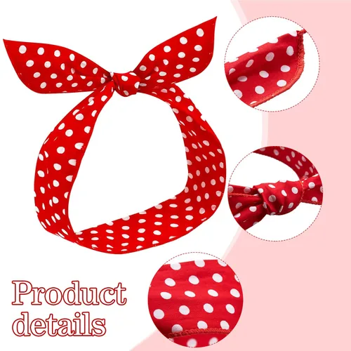 Miniatura 3 de Hicarer 2 diademas de lunares para mujer, bandana retro, diadema vintage con alambre con lazo torcido, traje de los años 50, diadema para disfraz