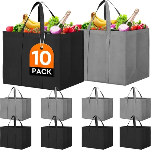 Miniatura 10 de WISELIFE Bolsas de compras reutilizables para comestibles, paquete de 10 bolsas de mano plegables grandes a granel bolsas de productos ecológicos