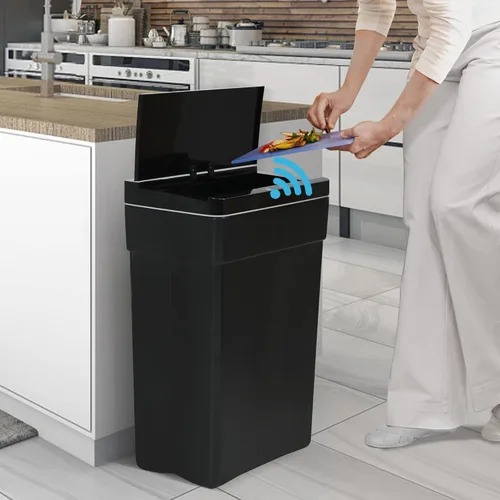 Bote de basura automático de 13 galones con tapa de detección de movimiento, cubo de basura rectangular de alta capacidad sin contacto con tapa,
