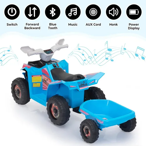 Miniatura 7 de Vehículo eléctrico cuatrimoto para niños con función adelante y atrás, tractor de 6V con remolque trasero, vehículo de 4 ruedas para niños de 1.5 a