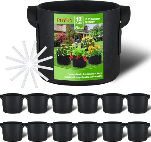 Miniatura 10 de Paquete de 12 bolsas de cultivo no tejidas de 1 galón, macetas de tela de aireación resistentes con asas duraderas, vienen con 12 etiquetas