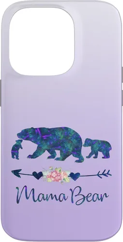 Miniatura 17 de Teal Blue Purple Floral Mama Bear and Two Cubs Silver Purple Case for iPhone 17