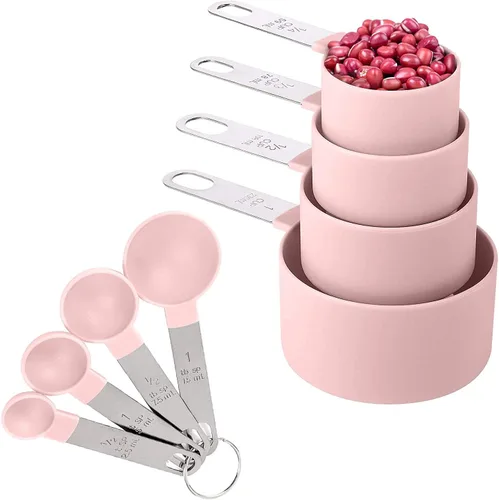 Miniatura 6 de Juego de 8 tazas y cucharas medidoras/tazas medidoras anidables con mango de acero inoxidable/para ingredientes secos y líquidos (gris oscuro)