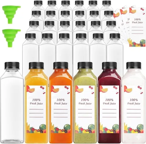 Miniatura 7 de OBKJJ 56 botellas de jugo de 4 onzas, botellas de jugo con tapas, botellas transparentes vacías reutilizables con etiqueta, embudo, cepillo
