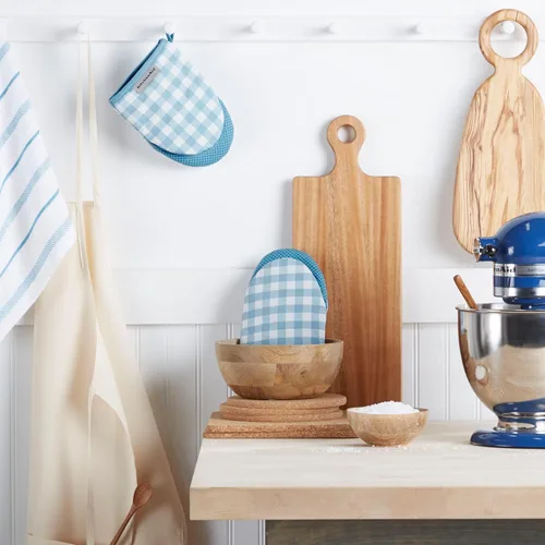 Miniatura 2 de Juego de 2 manoplas mini para horno Kitchenaid Gingham, Terciopelo Azul, 5.5"x8