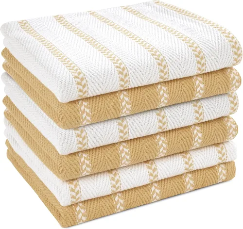 Miniatura 51 de LANE LINEN Juego de 6 paños de cocina de algodón para secar platos, 18 x 28 pulgadas, absorbentes, de secado rápido, color beige 07: Amarillo