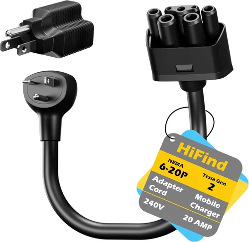 HiFind Adaptador NEMA 6-20 para cargador móvil Tesla Gen 2 de 1 pie, conecta el cargador portátil Tesla a una toma de 6-20P, 240 V 20 A para modelo