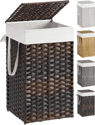 Miniatura 17 de SONGMICS Canasta de lavandería con tapa, cesto de ropa de 23.8 galones (90 L) de ratán sintético con tapa y asas, plegable, forro extraíble