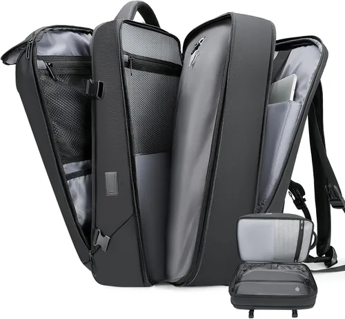 Miniatura 19 de TANGCORLE Mochila de viaje expandible aprobada para vuelos, mochila de 17.3 pulgadas para laptop de negocios para mujeres y hombres