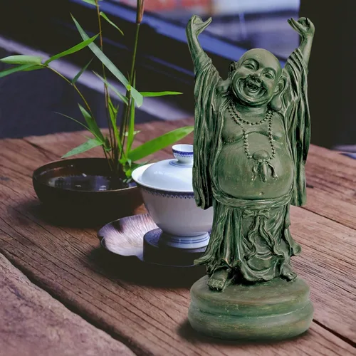 Miniatura 2 de Design Toscano Estatua asiática de decoración santuario, juego de dos, Jolly Hotei y Buda riendo, acabado de bronce Verdigris