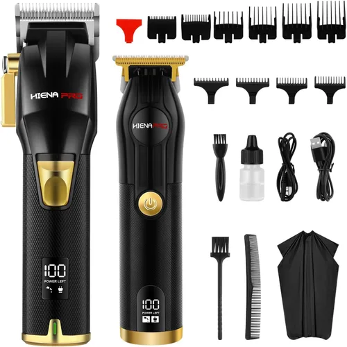 HIENA PRO Juego de cortapelos para hombres, juego de cortapelos en T, profesional, inalámbrico, recargable, con pantalla LED, regalos para hombres