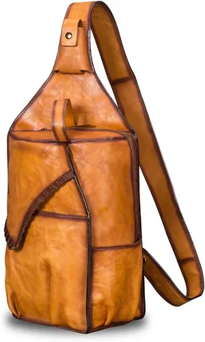 Bolso bandolera de cuero genuino para hombres y mujeres vintage grande mochila bandolera bandolera bandolera bolsa de pecho para iPad