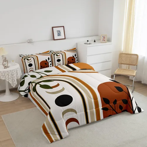 Miniatura 4 de Juego de edredón bohemio para niños, tamaño individual, juego de ropa de cama geométrica de hojas de sol, luna y plantas, decoración de habitación