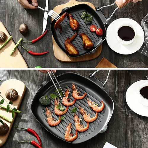Miniatura 6 de Sartén de acero al carbono, sartén antiadherente con mango de haya plegable, sartén dividida reutilizable, sartén de ahorro de energía para el hogar
