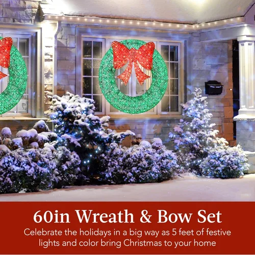 Miniatura 2 de Best Choice Products Corona de Navidad Preiluminada para Exteriores de 60 Pulgadas, Decoración Navideña de Metal LED para Exterior del Hogar, Jardín