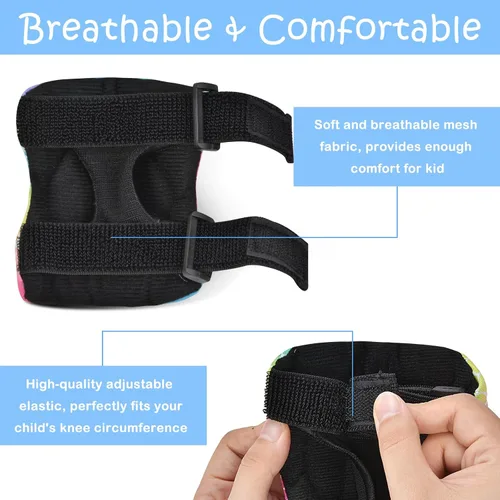 Miniatura 5 de Rodilleras para niños, juego de equipo de protección ajustable con bolsa de malla, rodilleras y coderas, protector de muñeca para niñas, patines