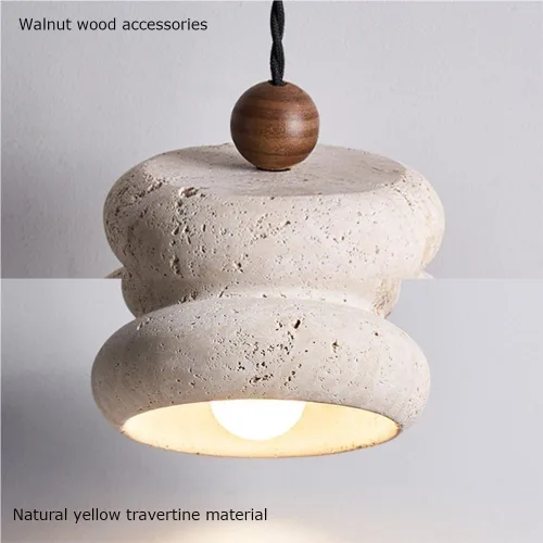Miniatura 6 de Farmhouse Pendant Lights Fixtures Vintage Yellow Travertine Hanging Lamp with Wood Accents Japanese Wabi-Sabi Natural Chandeliers for Kitchen Island
