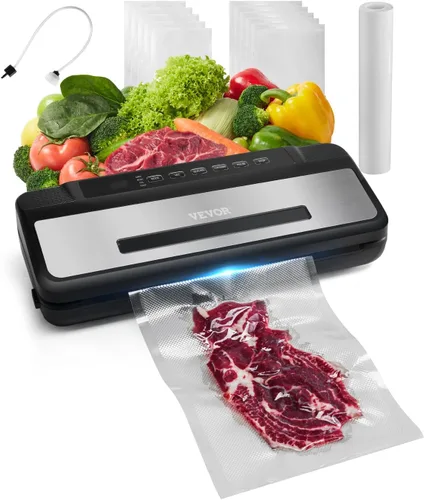 VEVOR Máquina selladora al vacío, 80 Kpa 120 W, potente sellador de alimentos compacto, sellador al vacío de alimentos multifuncional 7 en 1,