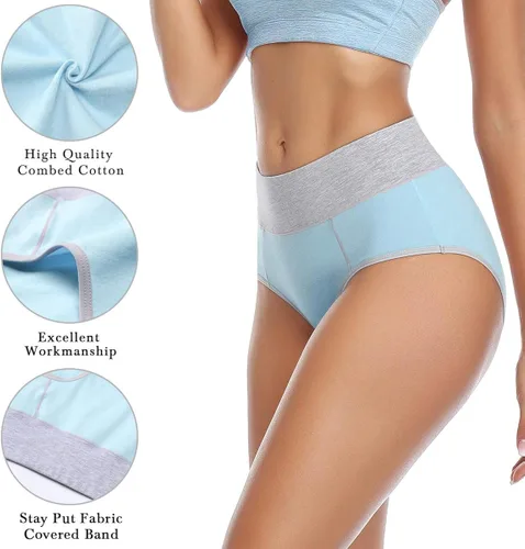 Miniatura 3 de wirarpa - Calzones de algodón elásticos transpirables y suaves de talle alto para mujer paquete de 5