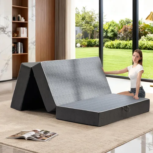 Colchón triple plegable tamaño matrimonial – Colchón plegable de espuma viscoelástica de doble capa de 6 pulgadas, sofá cama futón portátil con