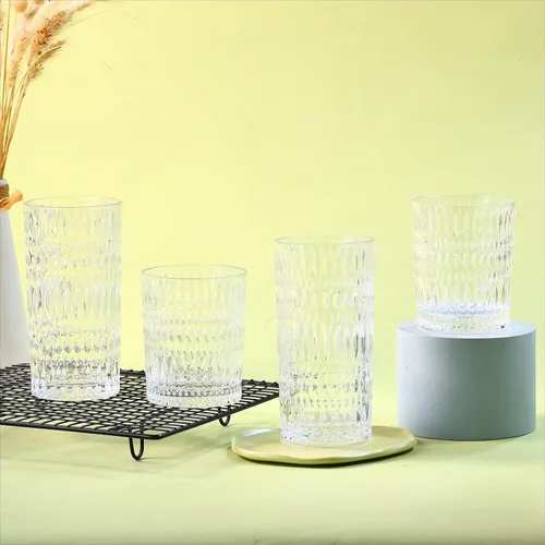 Miniatura 7 de Loivttvv Juego de vasos de cristalería de 8 piezas, vasos altos de 14 oz / 414.03 ml y vasos de vidrio acanalados de 10 oz / 295.74 ml, cristalería