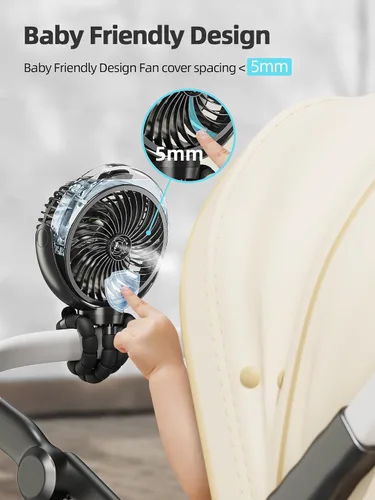 Miniatura 4 de Ventilador de cochecito nebulizador, ventilador portátil con batería de 6000 mAh con luz y giro de 360°, ventiladores personales con trípode