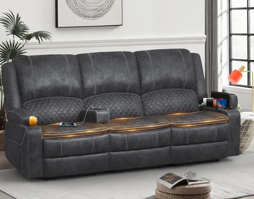 Miniatura 16 de Yolsali Sofá reclinable, sofá reclinable manual de 3 plazas con cojín de 2 niveles, sofás reclinables para sala de estar con consola removible