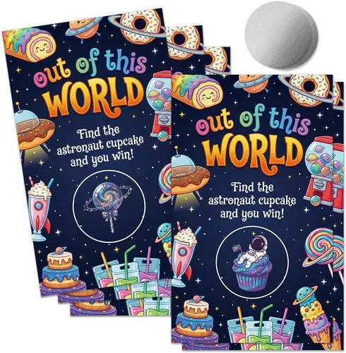 Miniatura 10 de 50 tarjetas para rascar fuera de este mundo, divertidas tarjetas para raspar con temática del espacio exterior para cumpleaños, fiesta de baby