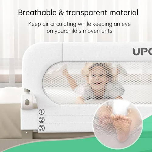 Miniatura 5 de UPGOGO Barandilla plegable para cama de niños, barandilla de cama para bebé con sistema de seguridad de anclaje reforzado, se adapta a literas