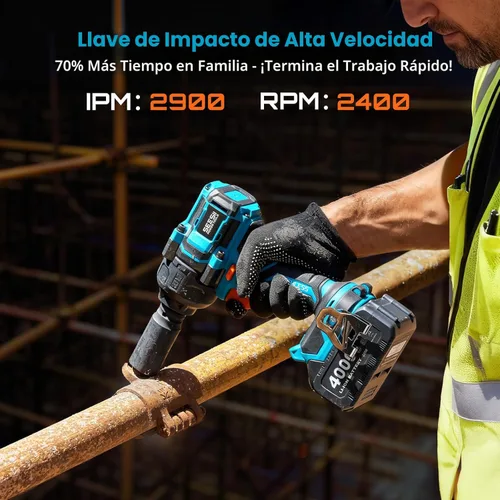 Miniatura 3 de Seesii Llave de impacto de 886 pies (1200 N.m), pistola de impacto de 1/2 de alto par con batería de 21 V, 2 x 4.0 Ah, destornillador de impacto