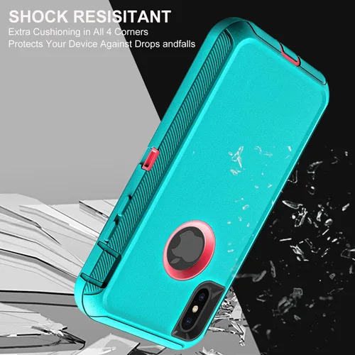 Miniatura 5 de YKHJKLEC Funda para iPhone Xs Max, grado militar 3 en 1, resistente a los golpes, a prueba de caídas, polvo con 2 protectores de pantalla de vidrio