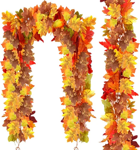 Palonu Paquete de 2 guirnaldas artificiales de otoño, hojas de arce, guirnalda de vid colgante, hojas de otoño artificiales, guirnalda de follaje de