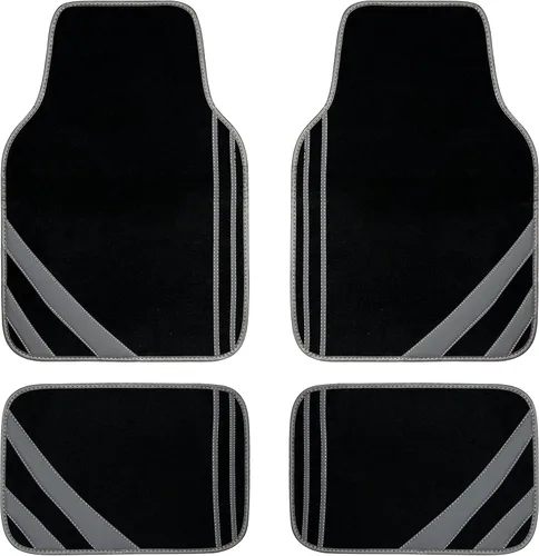 Miniatura 11 de CAR PASS Juego completo de fundas para asientos de auto y volante (de cuero y antideslizante) y tapetes impermeables, mujer o niña, ajuste Gris