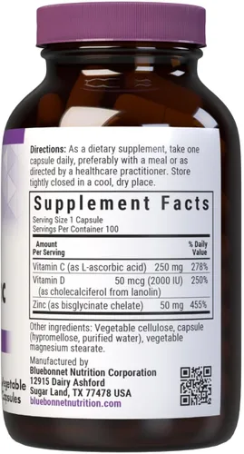 Miniatura 2 de Bluebonnet Nutrición Vitamina C, D3 y zinc, para la salud inmunológica y la función respiratoria*, sin soja, sin gluten, sin OMG, certificado
