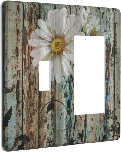Miniatura 123 de Placa de pared decorativa con hojas de palmera tropicales de oro blanco, hoja de plátano, doble interruptor de luz de palanca decorativa, placa