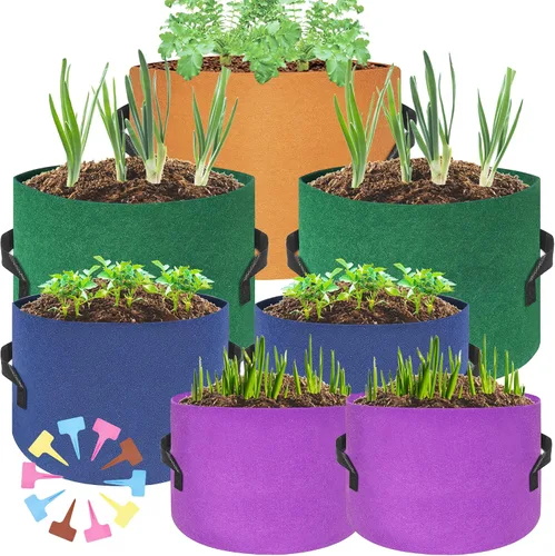 HAOWIN Paquete de 7 bolsas de cultivo coloridas de 14.11 oz más gruesas, macetas de tela de 10 galones, 7 galones, 5 galones, 3 galones, paquete