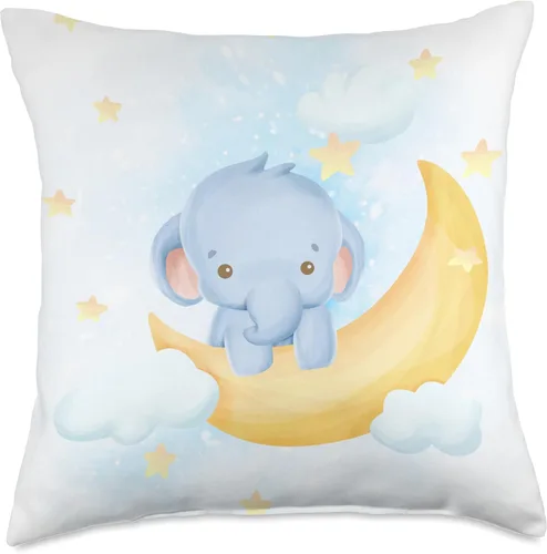 Miniatura 5 de Lindo bebé elefante en la luna con estrellas I cuarto de bebé decoración almohada