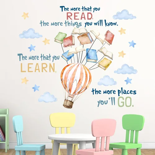 Mfault Calcomanías de pared para rincón de libro de lectura, globo aerostático, decoración de esquina de lectura, decoración de esquina de lectura