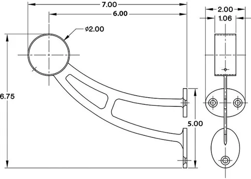 Miniatura 2 de Soporte de riel de pie de acero inoxidable 316 de grado para barra de pie de 2 pulgadas de diámetro exterior, acabado negro mate, 1 unidad