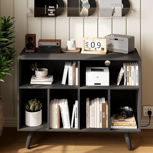 Miniatura 4 de IDEALHOUSE Soporte para tocadiscos con almacenamiento de vinilo, 39.5 pulgadas, soporte grande para tocadiscos de vinilo de madera, soporte